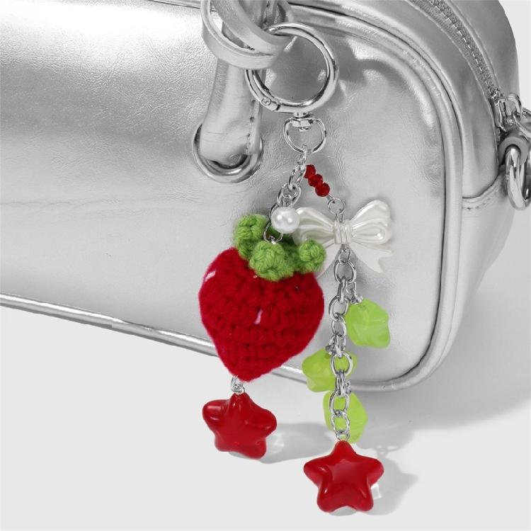 Adorable Crochet Berry Keychain With Bows Bag Accessory Bag Pendant Decors Bag Charm Fashion Keyring For Gifting
