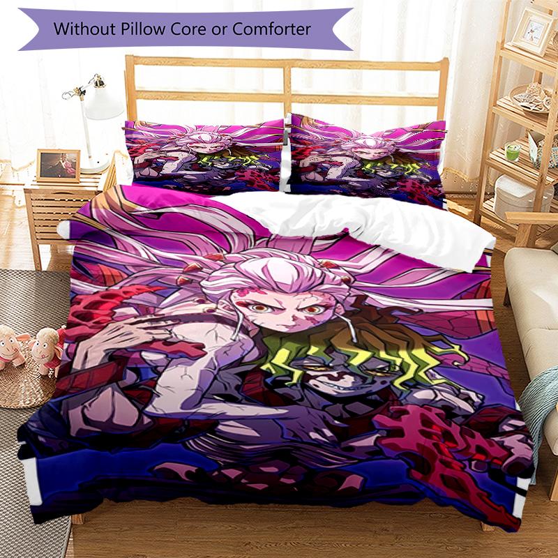 3pcs Demon Slayer Characters Pattern Bedding Set Duvet Cover Set Includes Duvet Cover &pillowcases, Perfect All Season Bedroom Decoration & Gift
