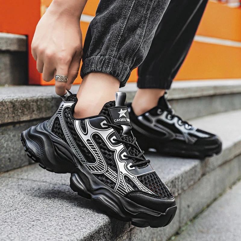 Fashion Yellow Male Sports Shoes Low-Top Mesh Upper Breathable Comfortable Athletic Light Walking On Sale Gym Jump Men's Casual Sneakers