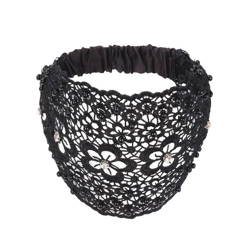 Stylish Plum Blossom Hollow Wide Headband with Decorative Beads