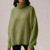 Women's Solid Color High Neck Pullover, Solid Color Loose Knit Sweater