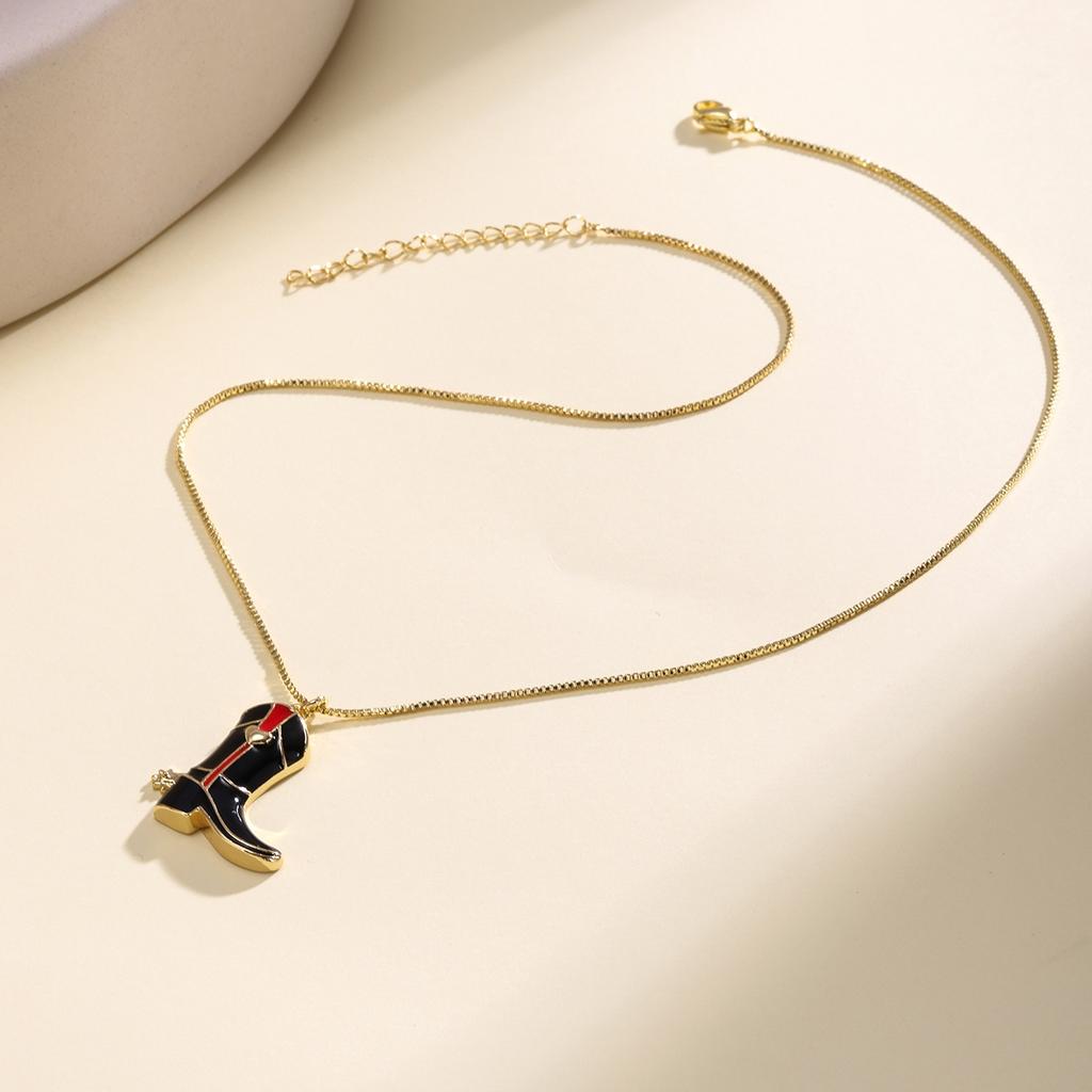 Nidin Hot Sale Hip-Hop Style Boots Shape Charms Pendant Necklace For Women Men Enamel Drip Oil Making Choker Copper Neck Jewelry