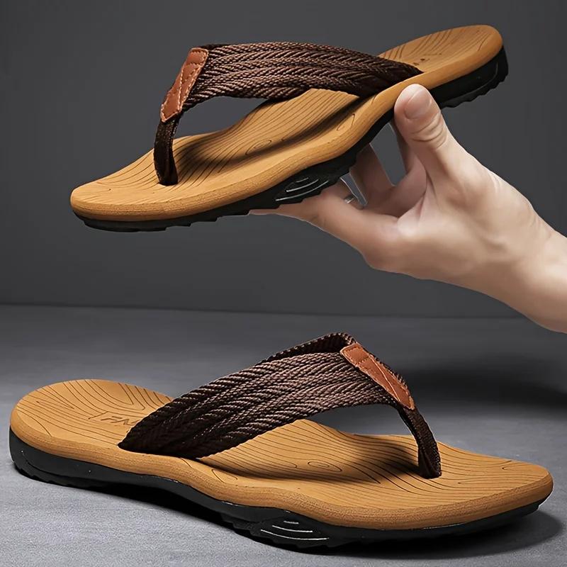 Fashion Men's New Casual Flip Flops with Thick Soles, Anti Slip and Cool Slippers, Wear-resistant and Fashionable Beach Shoes