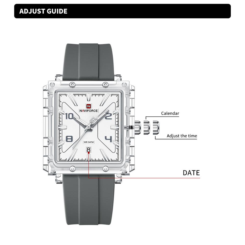 Naviforce Original Men Watch Lightweight Plastic Case Silicone Strap 50m Waterproof Luminous Pointer Square Men Fashion Casual Watch NF6112