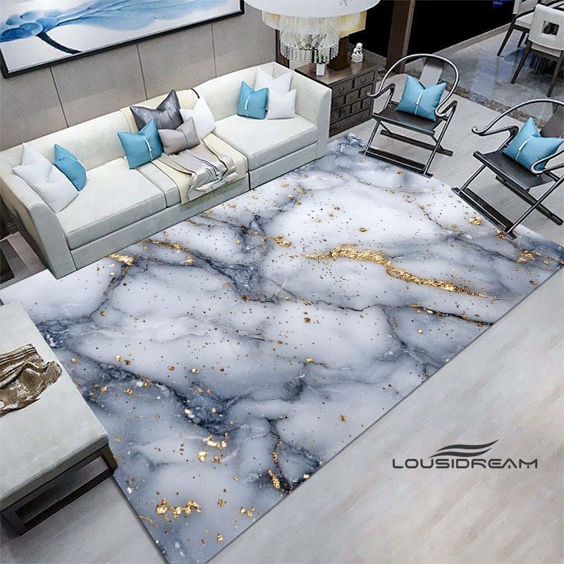 Luxury Fantasy Marble Carpet, Bedroom Carpet, Living Room, Sofa Decoration, Large Green and Gold Game Decoration