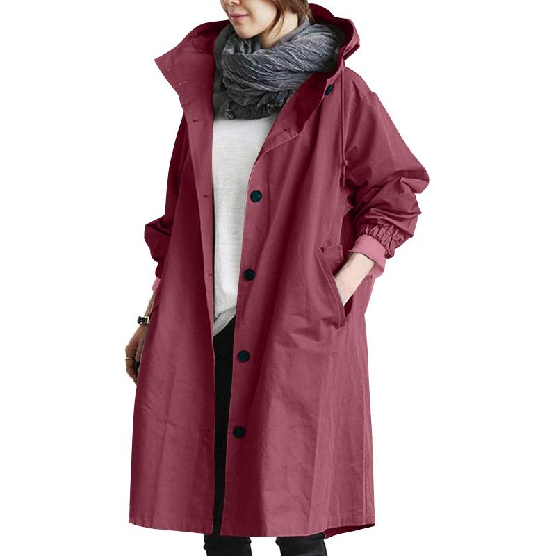 Autumn Long Sleeve Casual Plus Size Hooded Coats Women Fashion Think Mid Length Loose Outerwear Jackets Women Solid Elegant Street Solid Jacket 25331
