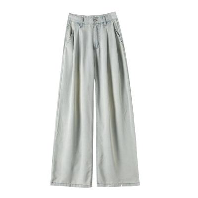 Two-color Tiansi Wide-leg Jeans for Women In Summer Thin High Waist Drape Slim Design Ice Silk Straight-leg Floor Pants