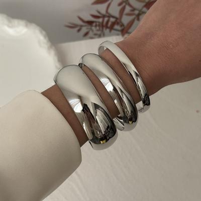 DIEZI One Set Punk Hip Hop Bangle Bracelet Simple Fashion Gold Silver Color Round Geometric Bangles For Women Men Gift Jewelry
