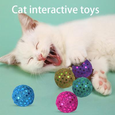 5 Pcs Cat Ball Toy Shiny Scratch-resistant Creative Pet Cat Kitten Sequin Ball Toy