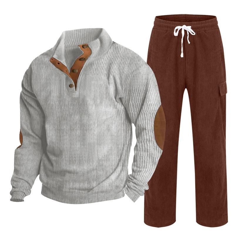 Herren Herbst/Winter Neuankömmling Sportbekleidung Zweiteiliges Set Cord Knopfleiste Henley Oberteil und Straight-Leg Hose Lässiges Ensemble