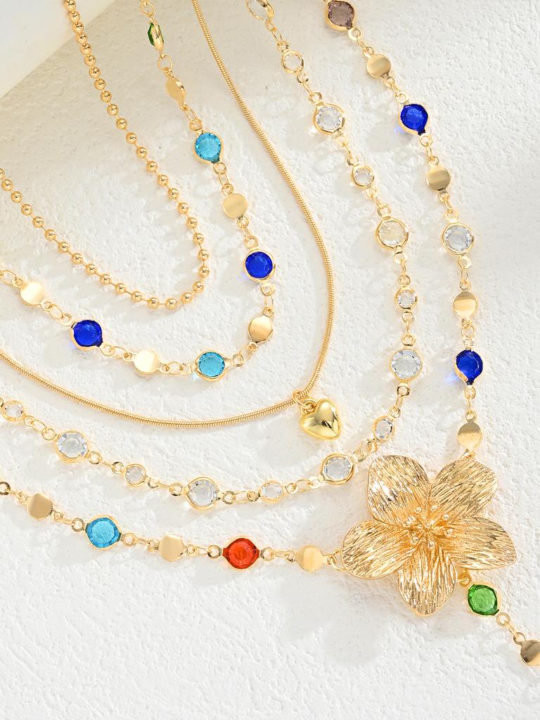 5 Pcs Vintage Floral Colorful Crystal Tassel Necklace Set for Women Exquisite Shiny Rhinestone Choker Boho Party Jewelry Gifts