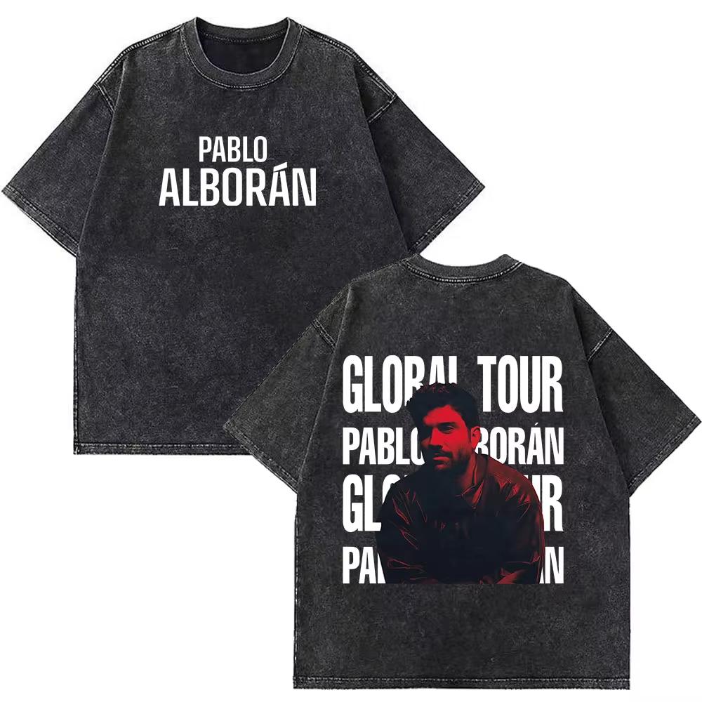 Singer Pablo Alborán Album 2026 Print Washed Vintage T Shirts Men Women Hiphop T Shirts Shortsleeved Casual Oversized T Shirts 2XL