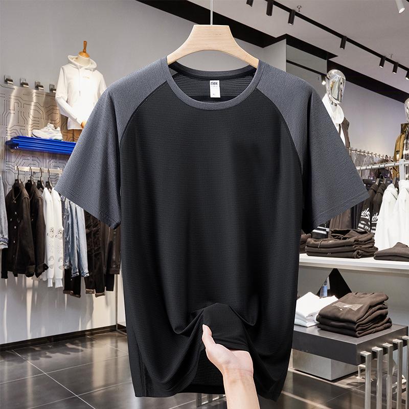 

Мужская футболка большого размера из быстросохнущего ледяного шелка с логотипом команды - Летняя с коротким рукавом свободного кроя XL чёрный