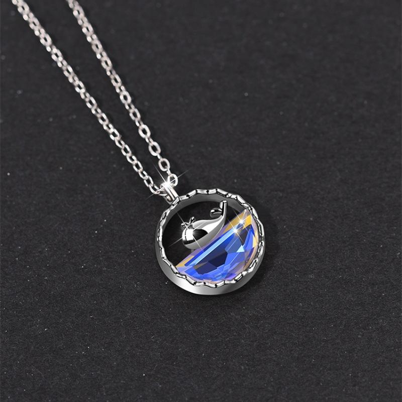 Whale Life has your 925 sterling silver necklace for women's light luxury simple ins niche design magic moonstone whale collarbone chain