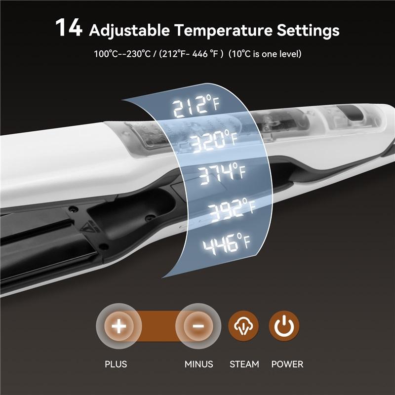 Steam Hair Straightener Professional Electric Ceramic Wide Hair Curling Flat Iron Hair Plates Lcd Display Hot Comb Straightening