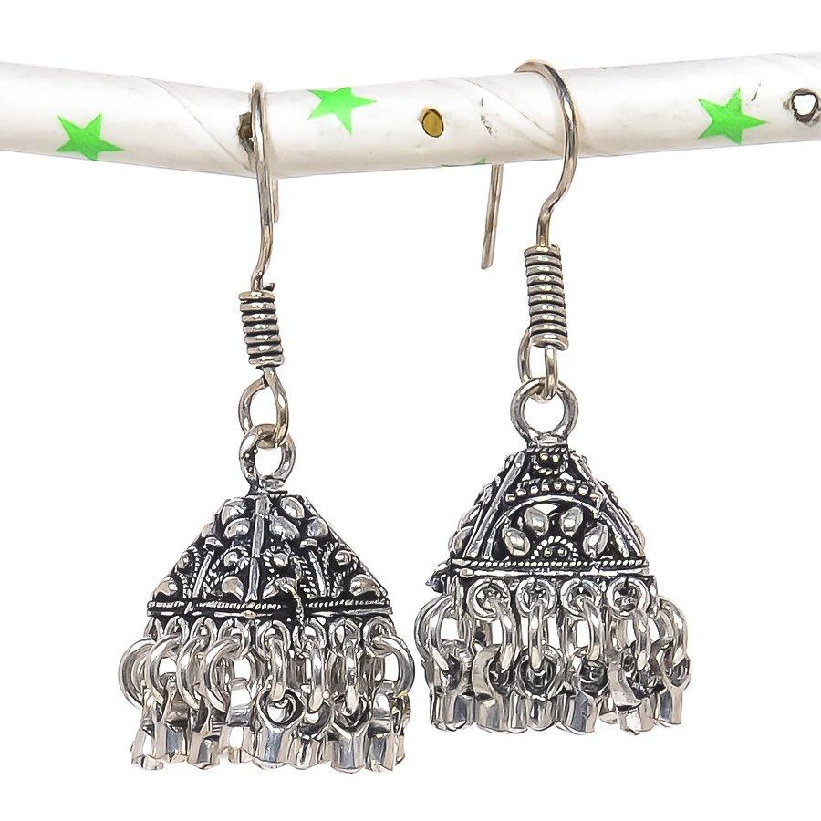 

Natural Indian Look Jhumki Gemstone Silver Tribal Bali Earring 1.77 h5h83