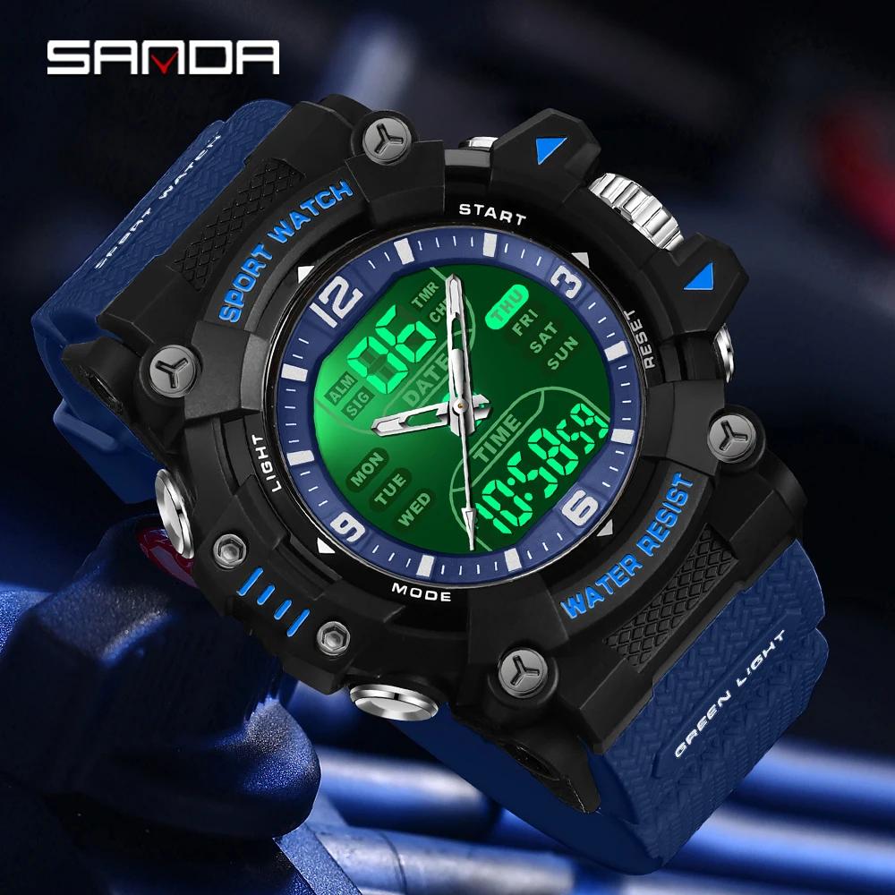 SANDA 6323 Men's Electronic Watch Dual Display Luminous Waterproof Student Watch Outdoor Sports Multifunctional Digital Watch