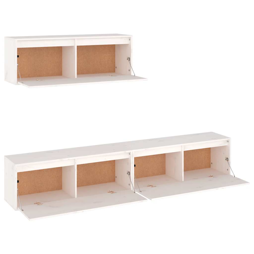 3 Piece TV Cabinet Set White Solid Pine Wood