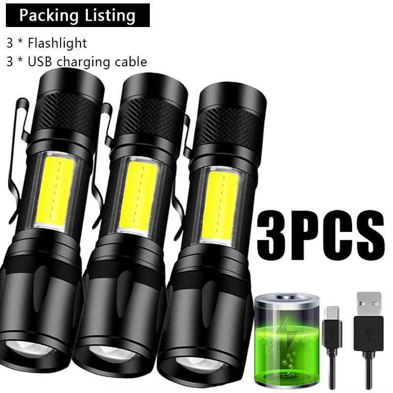 Mini Portable LED Flashlight COB+XPE Rechargeable Torch Camping Lantern Zoomable Flashlight Tactical Flashlight with Pen Clip