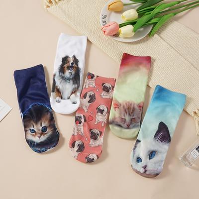 Damen Süße Katze 3D-Druck Knöchelsocken Neuheit Lustig Cartoon Tier Japanischer Stil Kawaii Kurze Socken