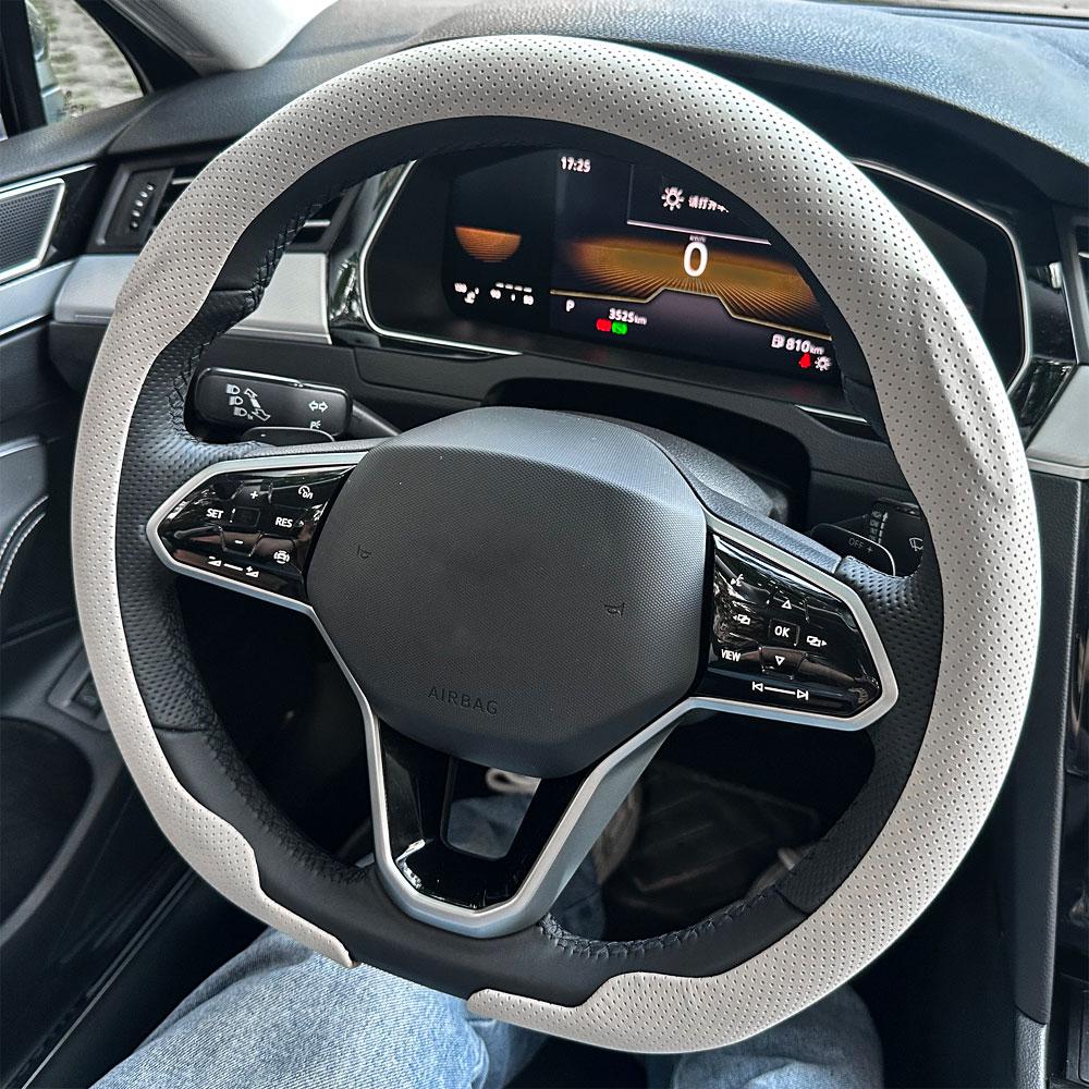 Leather Round Car Steering Wheel Cover Flat-Bottom Breathable Comfortable Feel Steering Wheel Cover D-type Steering Accessories