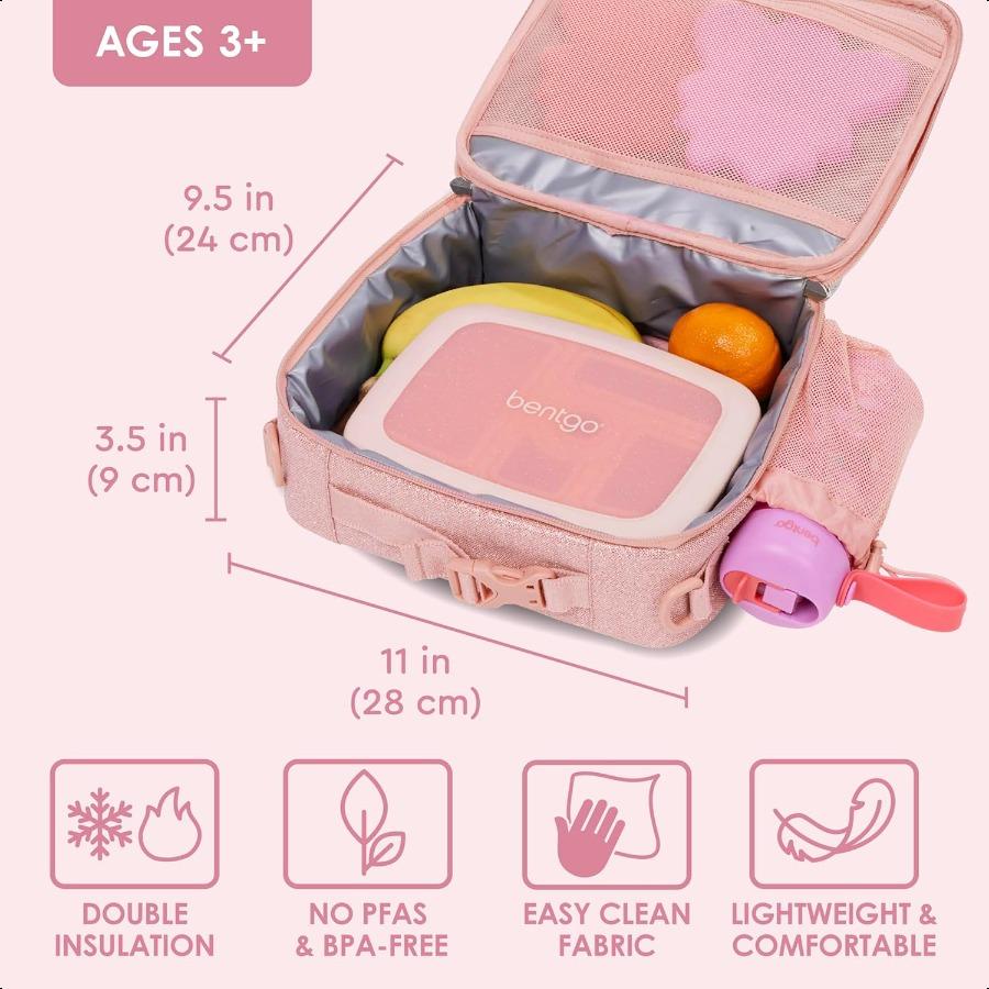 

Сумка для ланча Bentgo Двухслойная термоизолированная многоразовая сумка для ланча для 3+ с регулируемым ремешком; Держит Ланчбокс Бутылку для воды Перекусы; EasyClea United States