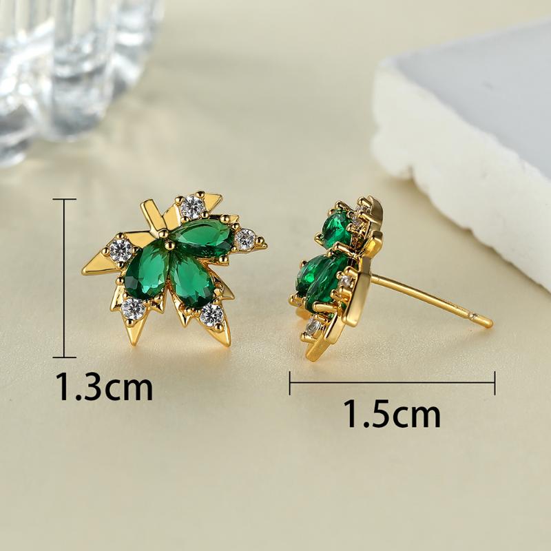 Exquises Boucles d'Oreilles Puces Feuille d'Érable Verte pour Femmes Mignonnes Boucles d'Oreilles Couleur Or Bijoux de Mode