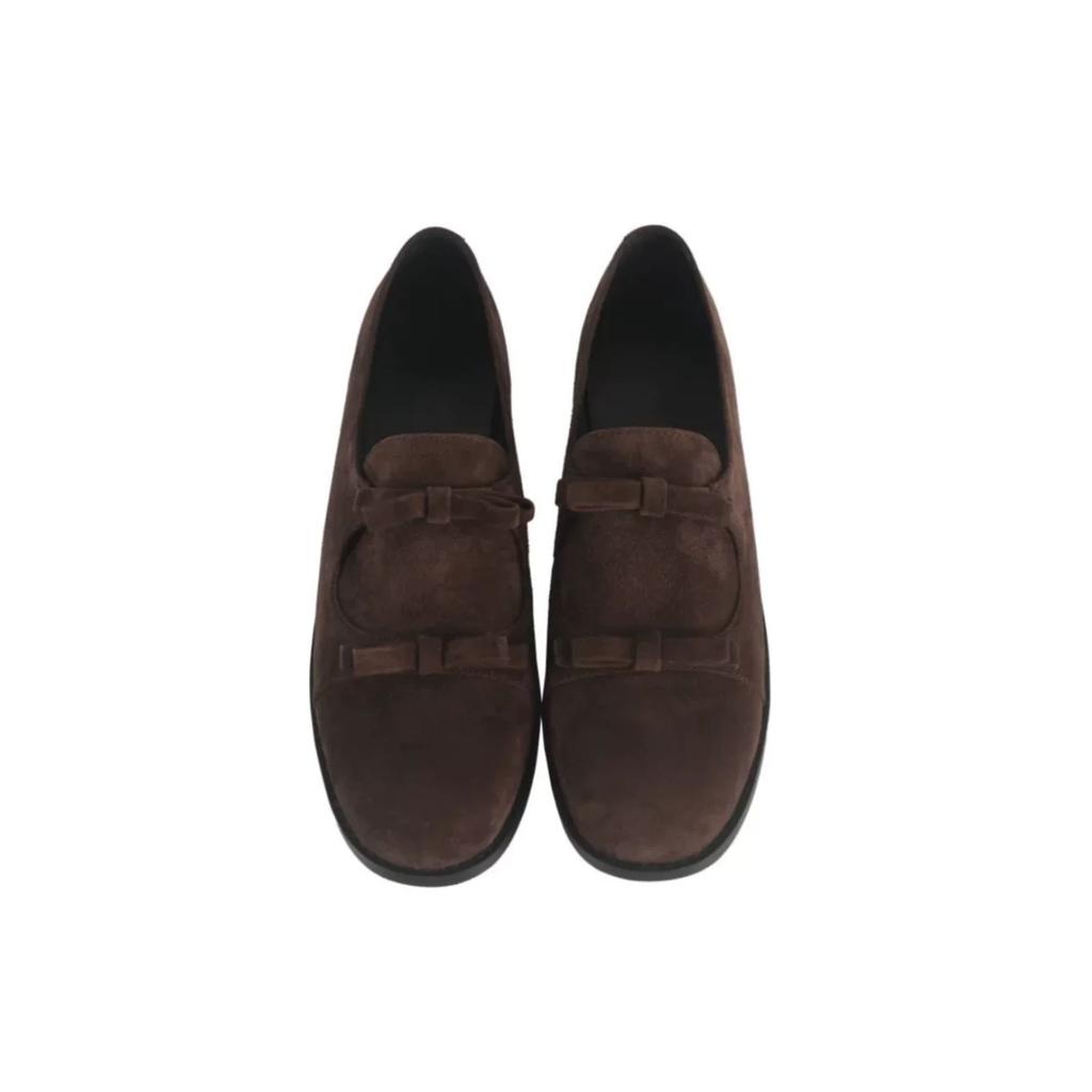 Retro Leather Double Bow Small Leather Shoes Women's 2025 Spring New Thick Heel Round Head Loafers Mary Jane Single Shoes