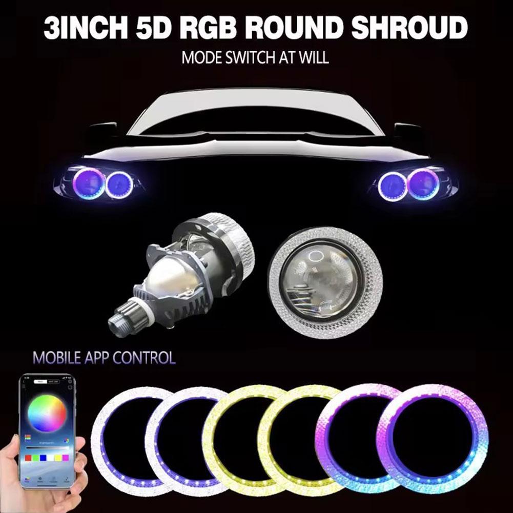 2pcs 3 Inch 5D RGB LED Angel Eyes Halo Rings Headlight Car Rectangular Light DRL Accessories Covers X6C3