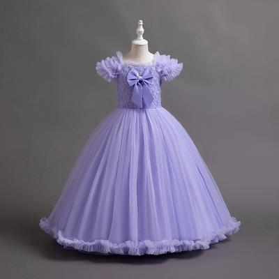 Gorgeous High-Low Formal Dress for Girls Children's Dresses Princess Puffy Bow Girls Long Wedding Evening Dresses