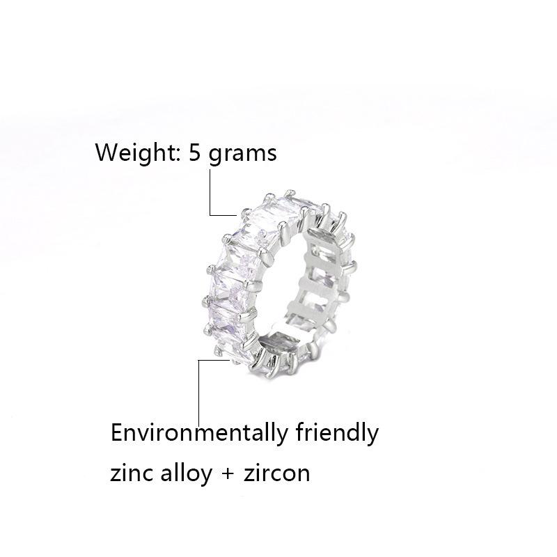 Luxury Hip Hop Rectangular Zirconia Rhinestone Ring