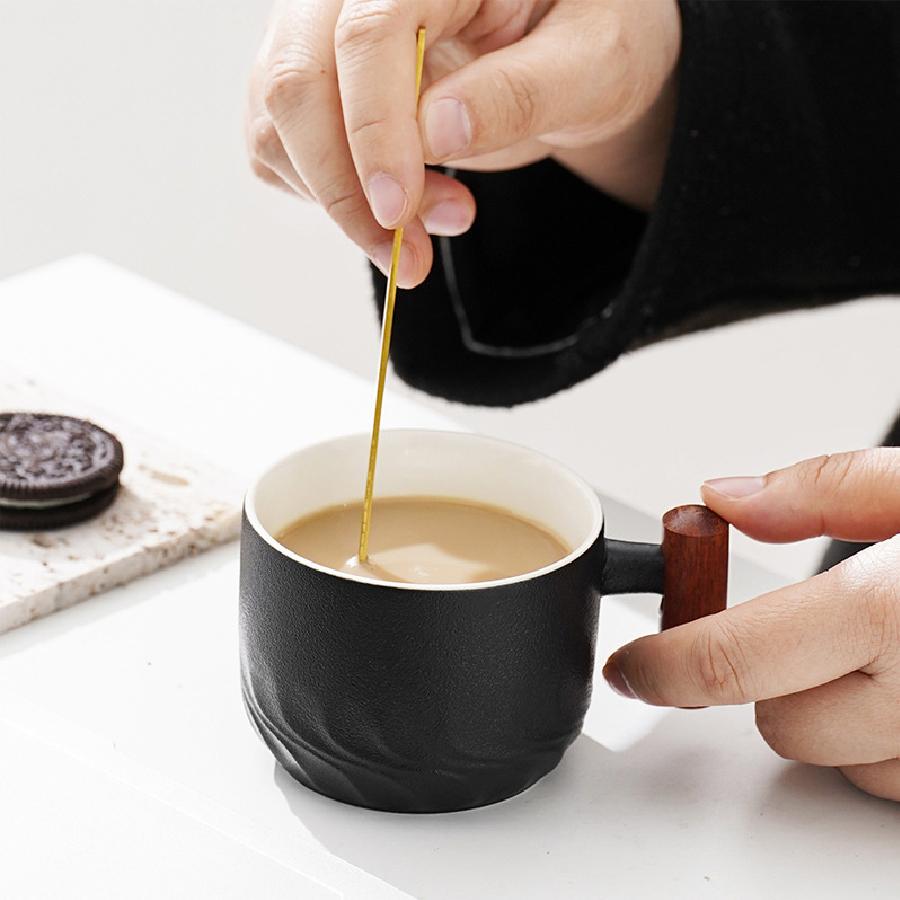 Ceramic retro coffee cup, office water cup, tea cup, wooden handle coffee cup, handmade tea coffee cup, birthday gift