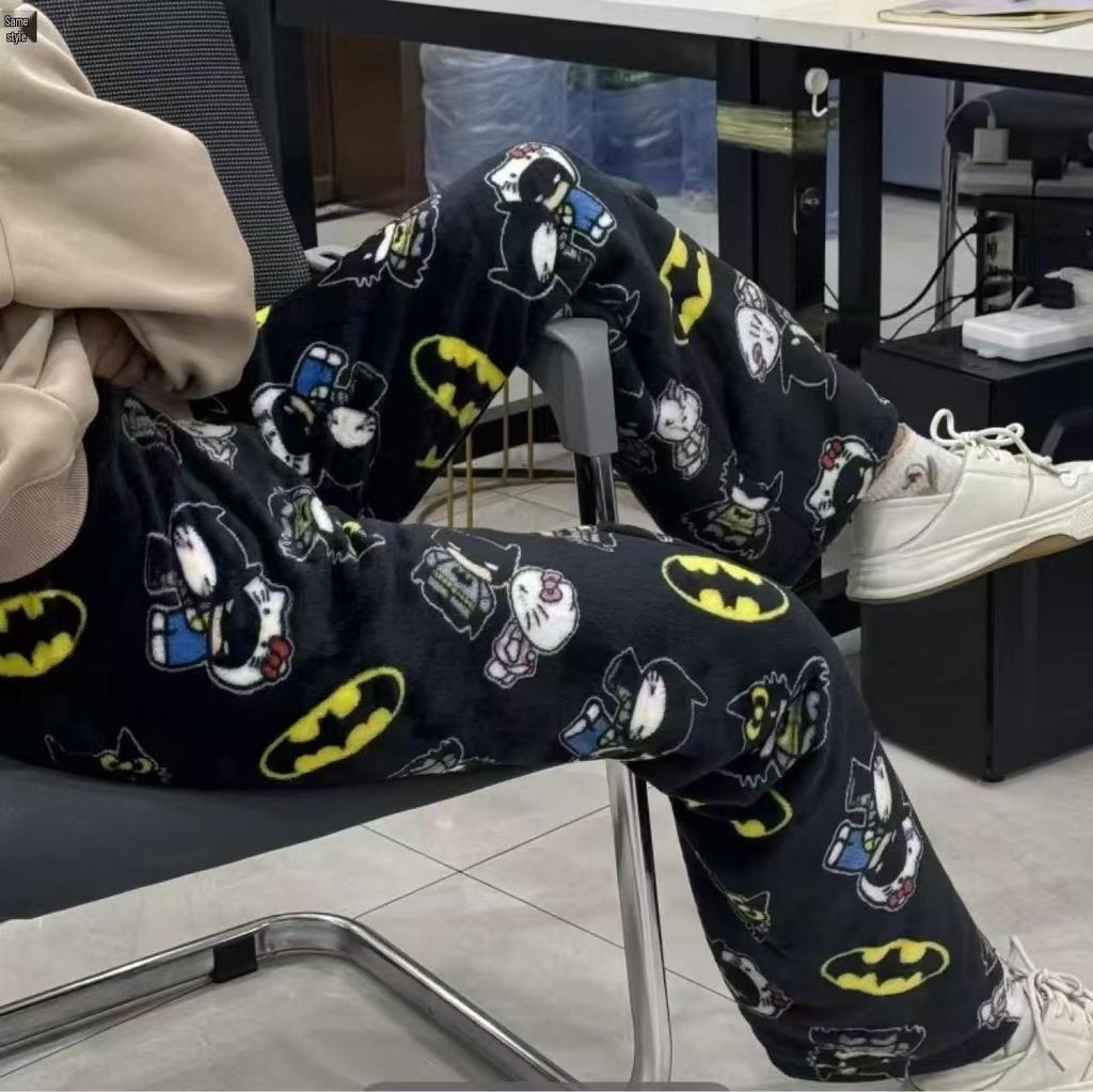 Cartoon KT Cat Christmas Flannel Pajama Pants for Women - Cozy Autumn/Winter Kitty Fleece Sleepwear