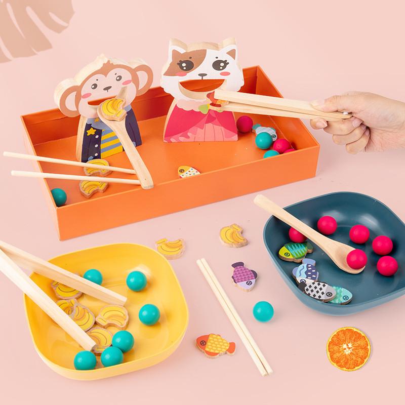 Preschool Feeding Game Toy With Wooden Material Cognitive Skills Interaction