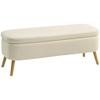 Aufbewahrungsbank, Sitzbank mit 65 L Stauraum, Teddy-Fleece-Stoff, Kautschukholz, 120 x 42 x 45 cm, Beige