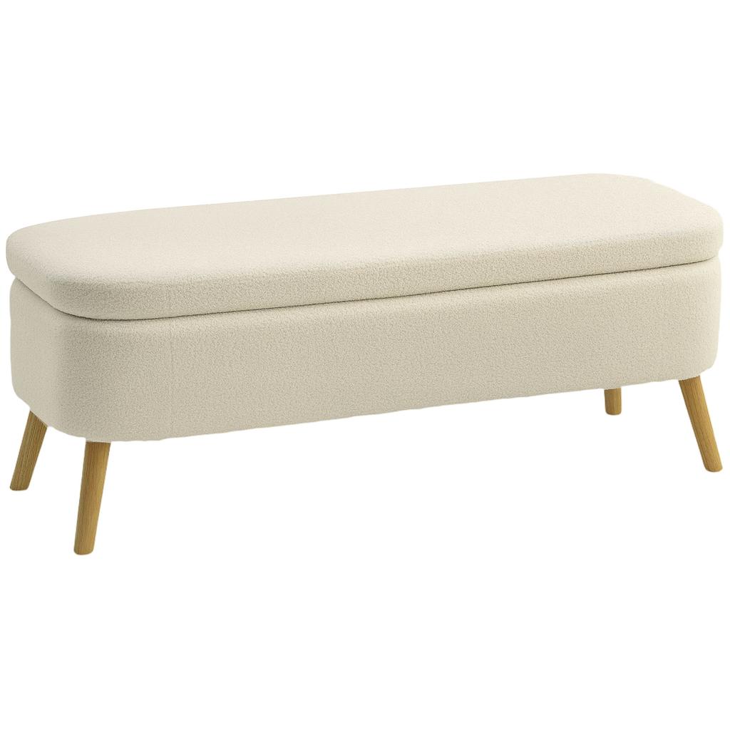 Storage Bench, Seating Bench with 65 L Storage Space, Teddy Fleece Fabric, Rubberwood, 120 X 42 X 45 Cm, Beige