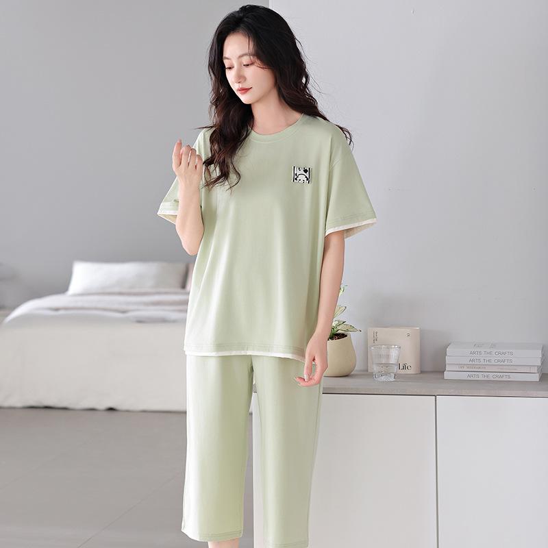 Pajamas Women's 1011 New Spring and Summer Thin Short-sleeved Large-size Cropped Pants Loungewear Modal Suit