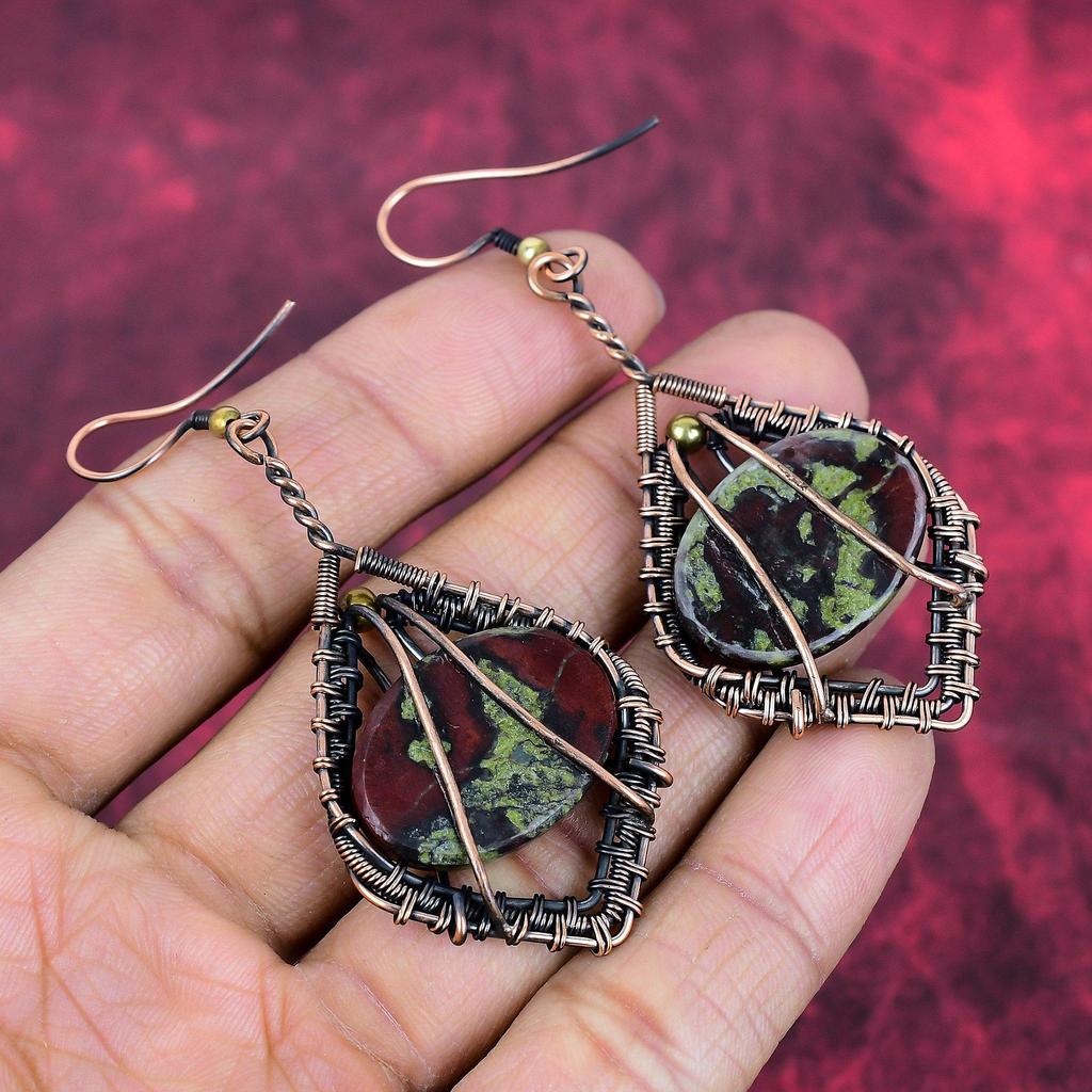 Drachenblutstein Ohrringe Kupferdraht umwickelt Edelstein Schmuck Kupfer Ohrring Handgemachter Schmuck Drahtwickel Ohrring Geschenke für sie Hängeohrring