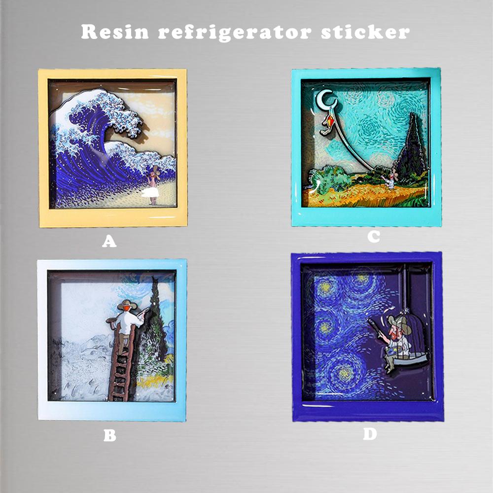 Ins Cute Cartoon Van Gogh Two-Dimensional Famous Painting Refrigerator Magnet Personalized Creative Magnet Refrigerator Decorati