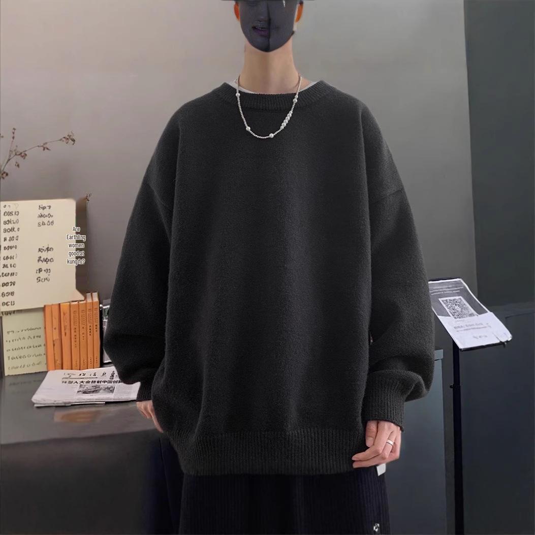 

Men s Retro Loose Fit Sweater - Solid Color, Knitted, Autumn/Winter Style M