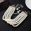 Vintage Multi-Layer Imitation Pearl Choker Necklace and Earring Set for Women
