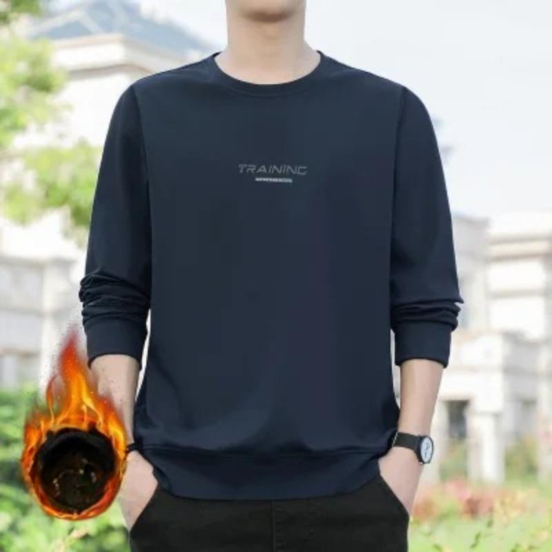 Hanorac pentru bărbați din fleece pentru toamnă și iarnă, hanorac casual, pulover cu gât rotund, cămașă versatilă cu fundul mărimii mari