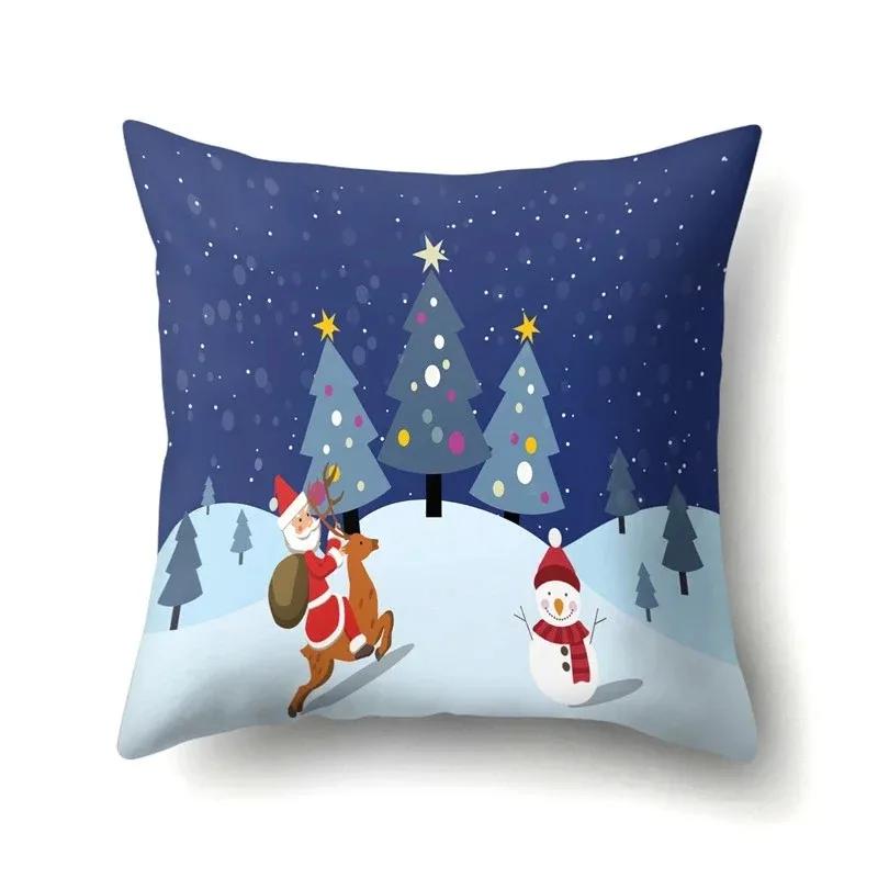 Christmas Snowman Printed Sofa Decorative Cushion Cover Pillow Pillowcase Polyester Throw Pillow Home Decor Pillowcover