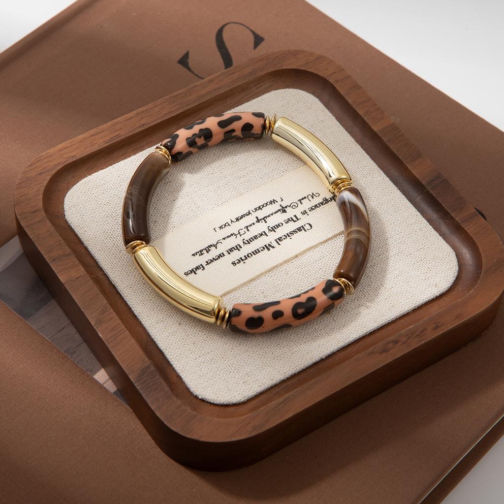 Geometric Round Pipe Bend Bracelet Female Leopard Print Personalized Bamboo High-End Sense Trend Bracelet Jewelry