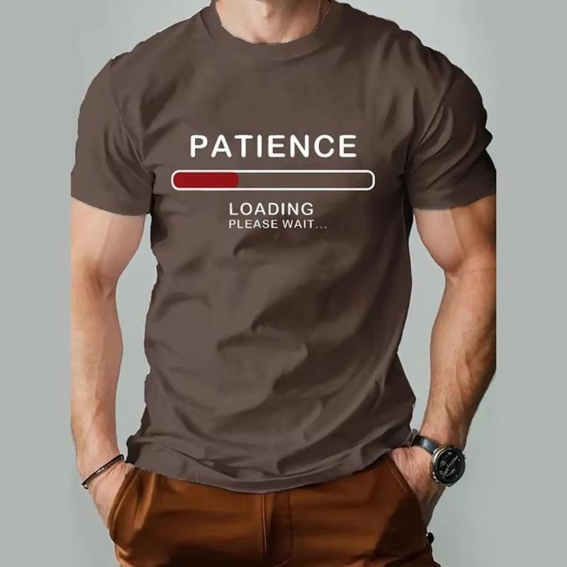 3D Digital Letter Printing Men's Fashionable Simple Style Short Sleeved Shirt Casual Pure Cotton Round Neck T-shirt