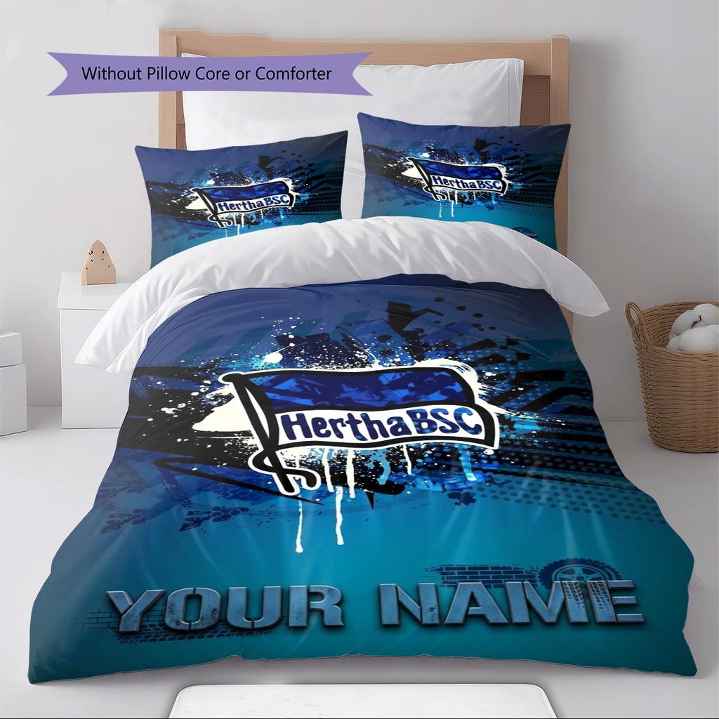 Name Custom Hertha BSC Logo Pattern Bedding Set Quilt Cover Pillowcase Home Decor Gift (1 * Duvet Cover + 2 * Pillowcase, Without Core)