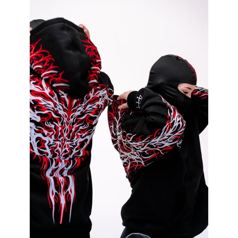 Felpa con Cappuccio Riflettente Stampa Gotica Uomo Donna Harajuku Streetwear Oversize Nera Felpa con Cappuccio Hip Hop Pullover Top Nuovo