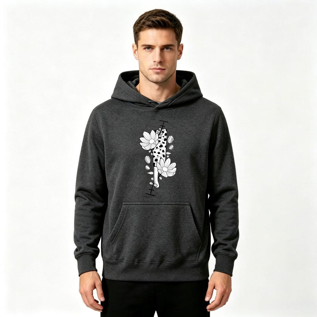 Men's Cow Print Daisy Floral Graphic Pullover Hoodie Casual Long Sleeve Hooded Sweatshirt