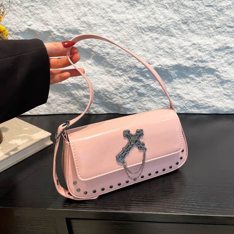 Nieten-Kreuz-Achseltasche Damen-Schultertasche