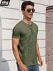 Men's Cotton T-shirt Fashion Button Design Breathable Solid Color Short-sleeved Henley Neck Tops Slim Fit Cozy Male Casual Tees